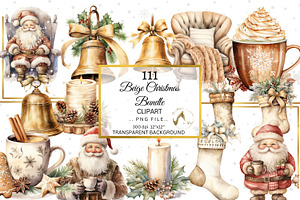 Beige Christmas Clipart Bundle