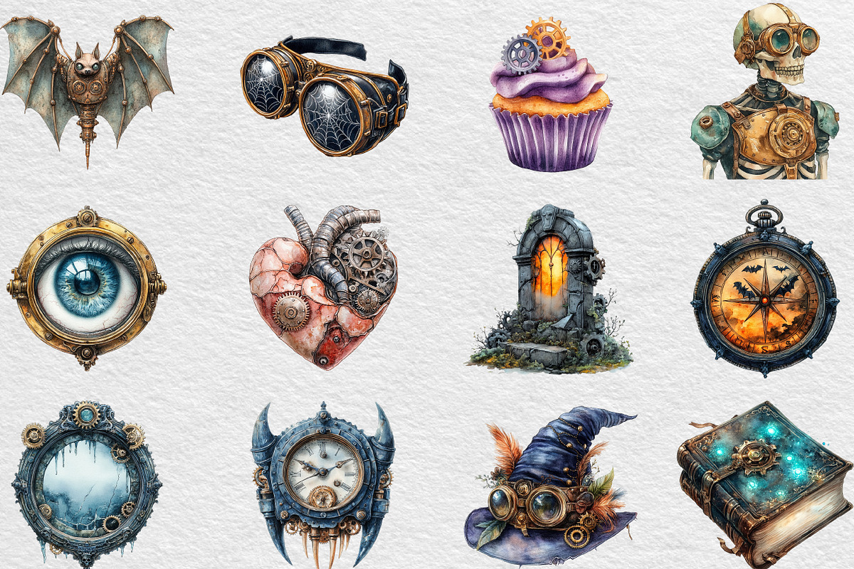 Steampunk Halloween Clipart Bundle, an Illustration by Black Bird Studio (Photo 6 of 6)