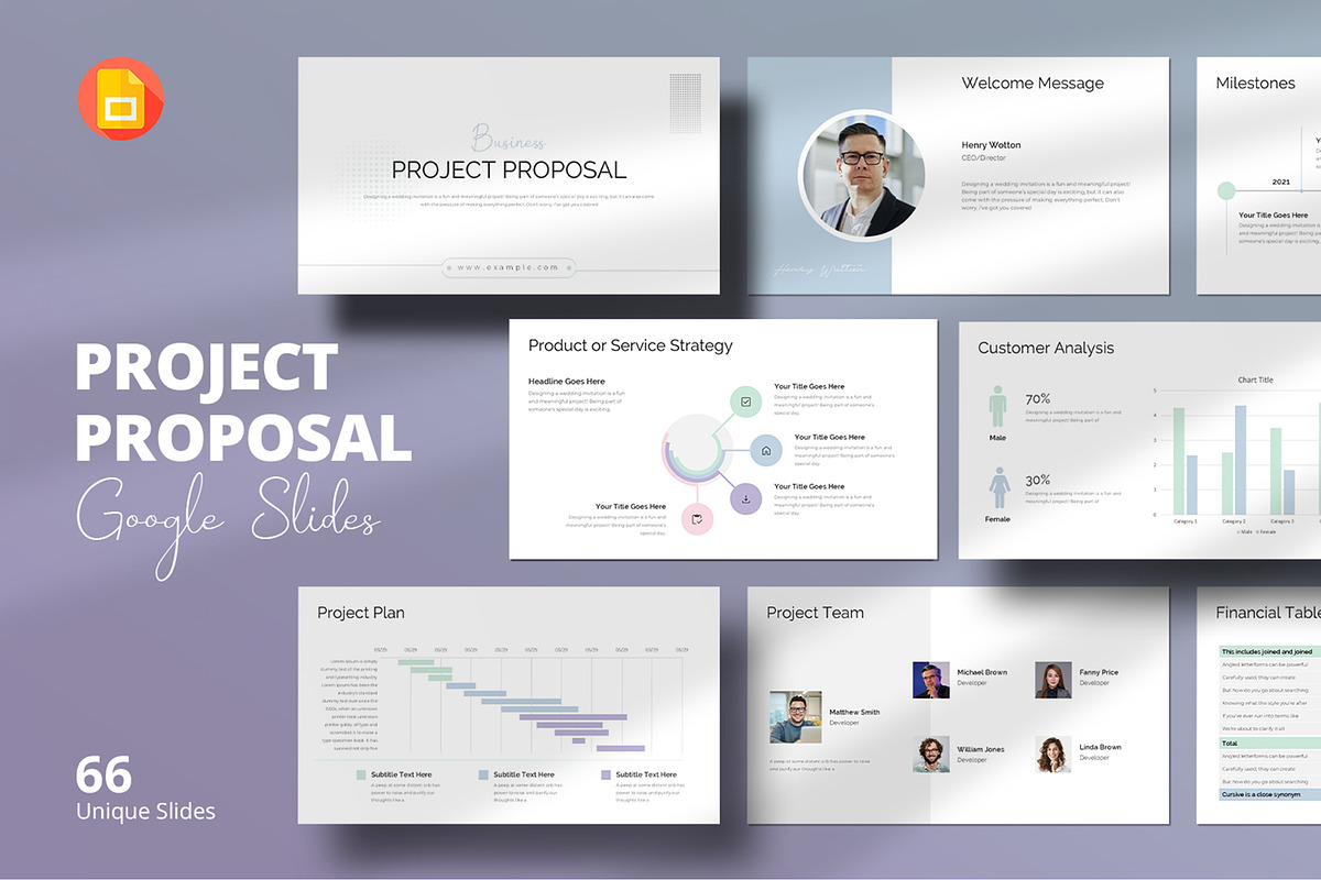 Project Proposal Google Slides, a Presentation Template by Design Vault (Photo 1 of 9)