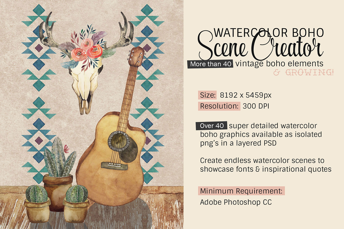 Boho Scene Creator (Watercolor), an Illustration by Curve and Pixel (Photo 2 of 7)