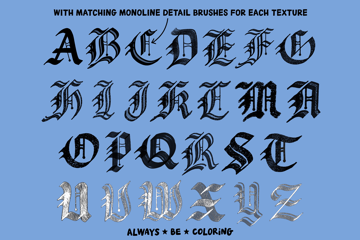 Procreate Blackletter Calligraphy, a Brush Add-On by AlwaysBeColoring (Photo 5 of 11)
