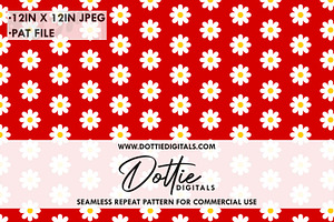 Red Daisy Flowers Repeat Pattern