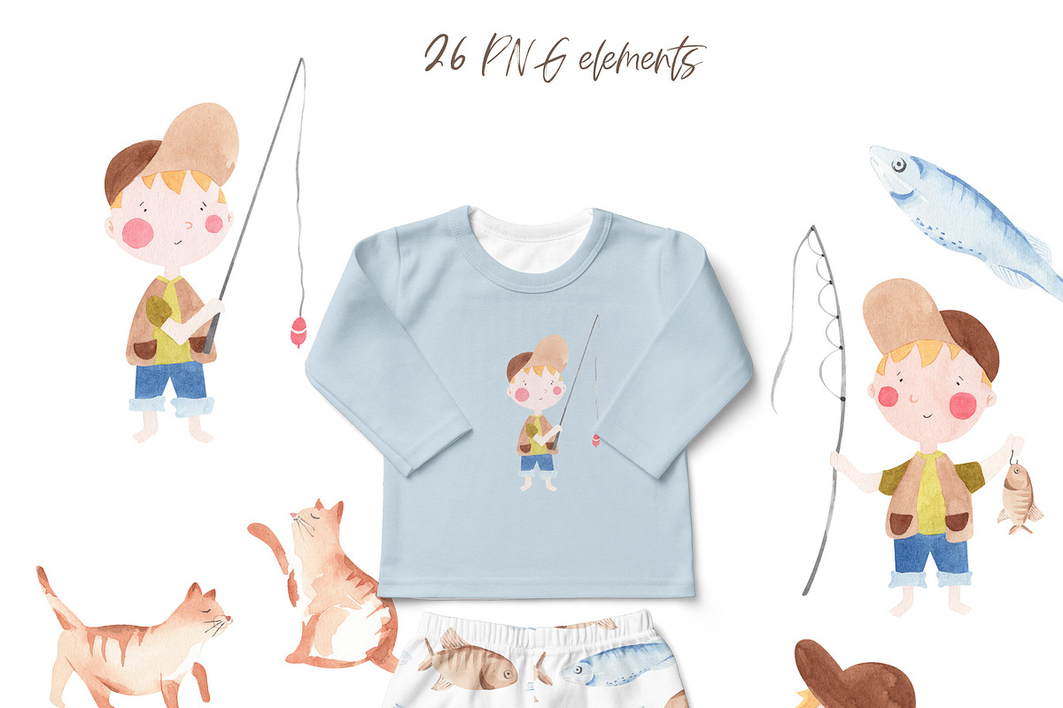 Fishing Watercolor Clipart, an Illustration by natalisart (Photo 2 of 10)