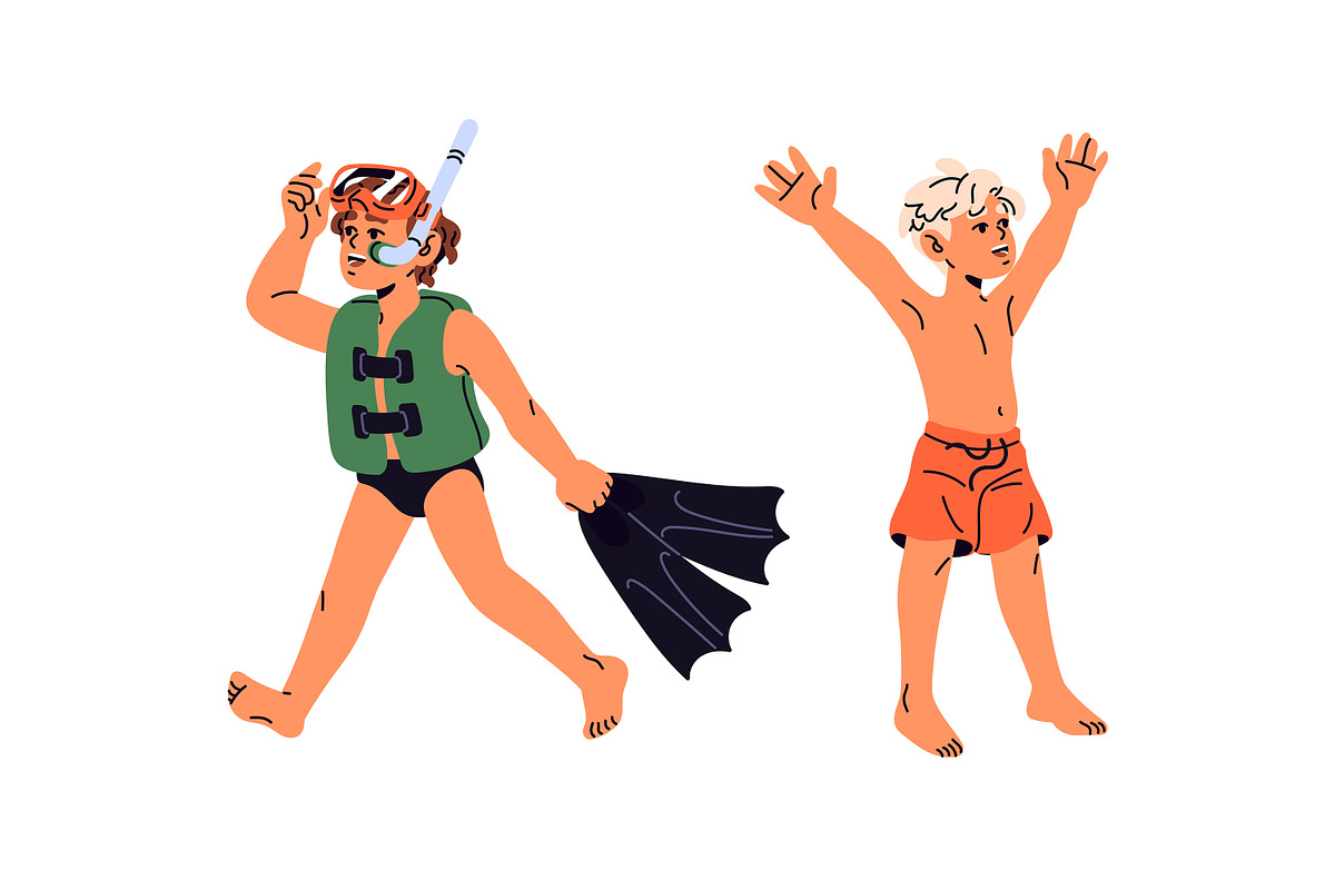 Happy kids in swimsuits, summer set, a Person Illustration by PaperTrident (Photo 5 of 5)