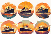 Vintage Cruise Ship Sunset Clipart, a Transportation Illustration by BusyDaydesign (Thumbnail 3 of 9)