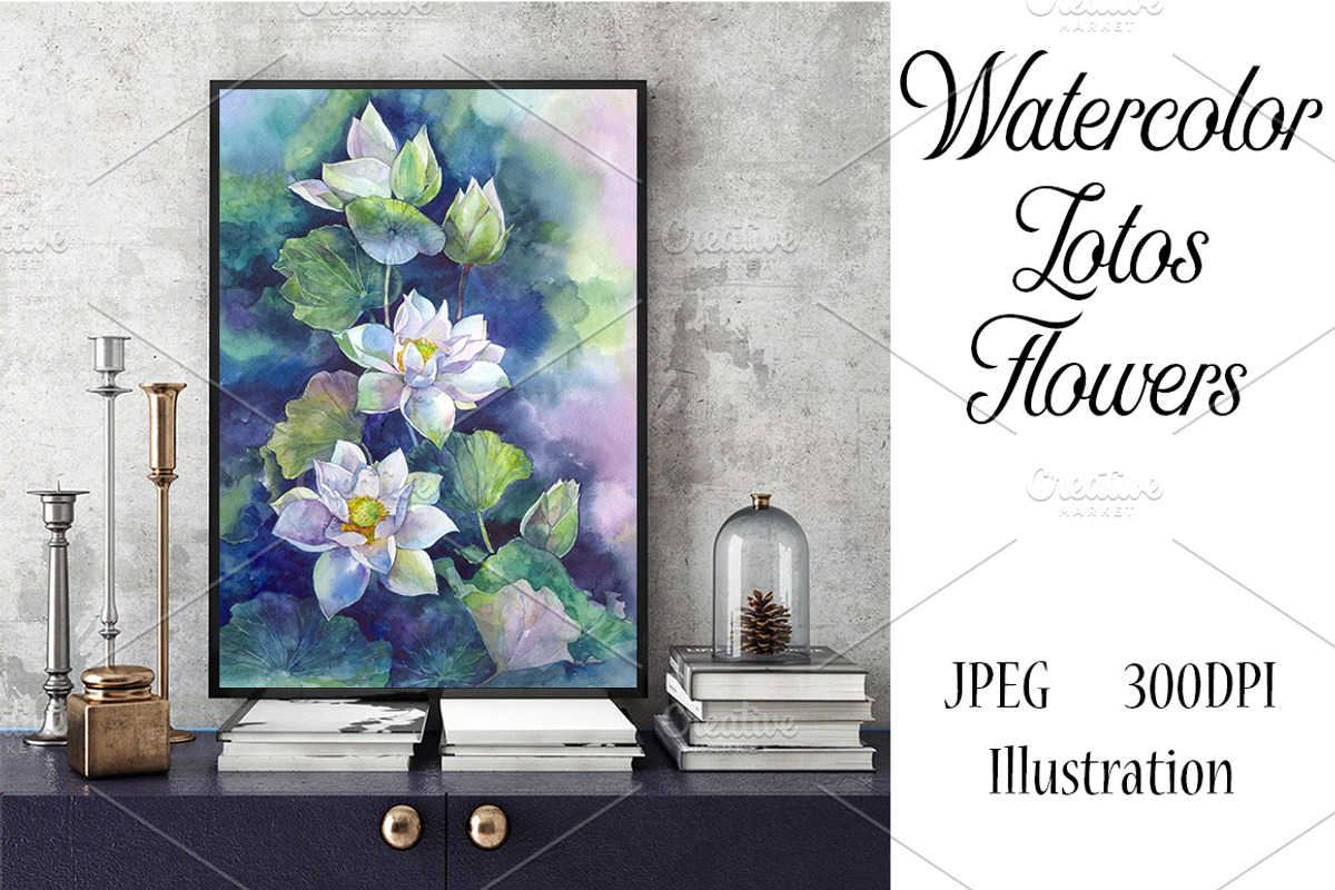 Watercolor Lotos Flowers Art, a Decorative Illustration by MaryAmi (Photo 2 of 3)