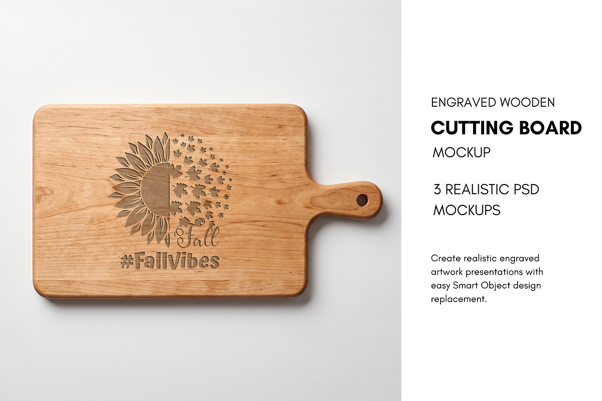 Engraved Wooden Cutting Board Mockup, a Household Mockup by Pixel Foundry (Photo 1 of 9)