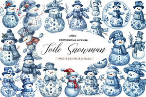 Christmas Blue Toile Snowman Clipart, an Illustration by CreationArt