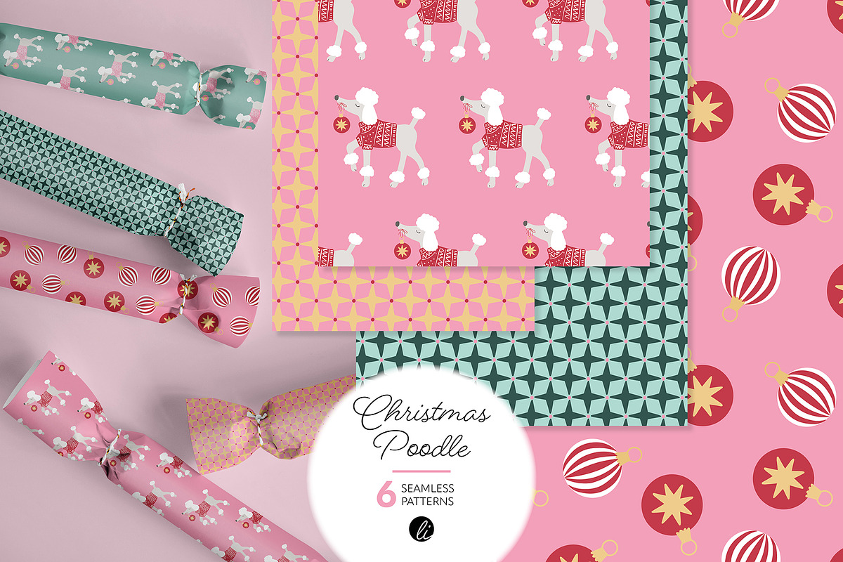 Christmas Poodle Pattern Collection, an Animal Illustration by Andrea Liesert (Photo 1 of 7)