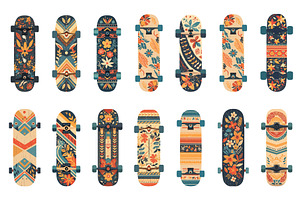 Set of stylish cartoon skateboards, an Object Illustration by LadadikArt