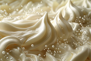 Swirls of creamy texture with droplets, creating an artistic, fl, a Food & Drink Photo by ImageMir