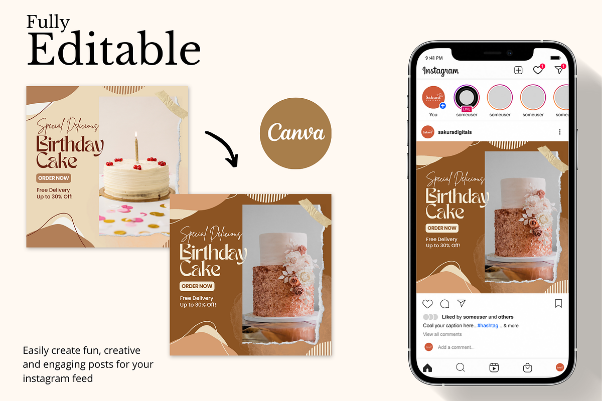 Canva Instagram Bakery Template, a Templates & Theme by Sakura Digitals (Photo 2 of 8)