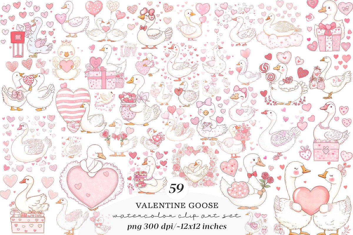 Valentine Goose Clipart, Ducks PNG, an Illustration by SinaCreation (Photo 1 of 7)