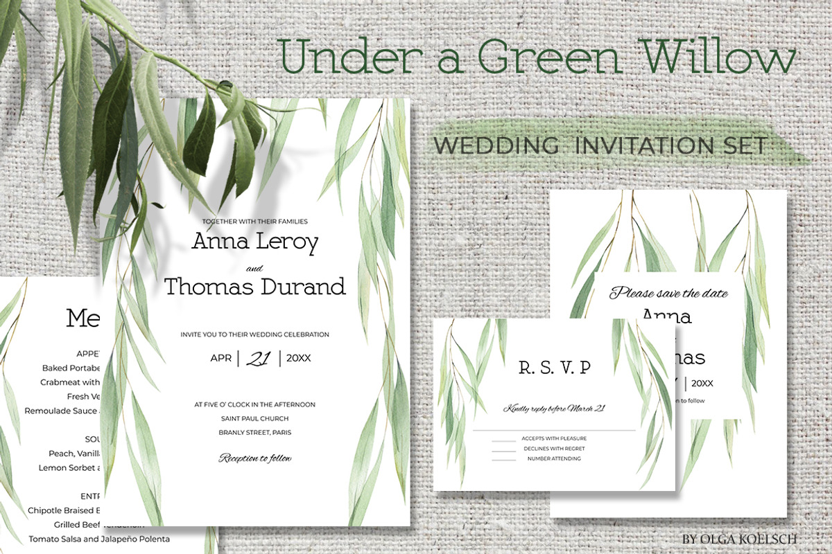 Wedding Set Under a Green Willow, an Illustration by Olga Koelsch (Photo 1 of 10)