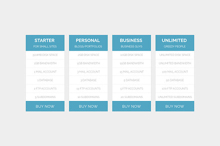 CSS3 Rainbow Price Tables