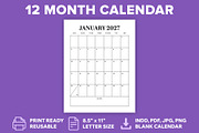 2027 Vertical 8.5x11 Inch Calendar, a Stationery Template by Running With Foxes (Thumbnail 1 of 5)