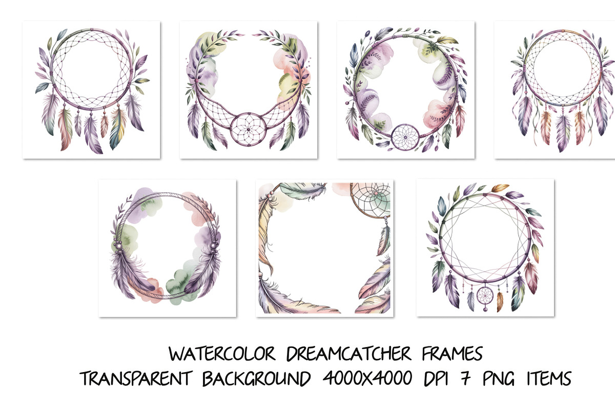 Watercolor Dreamcatchers Frames, a Background Graphic by SketchArtStudio (Photo 1 of 3)