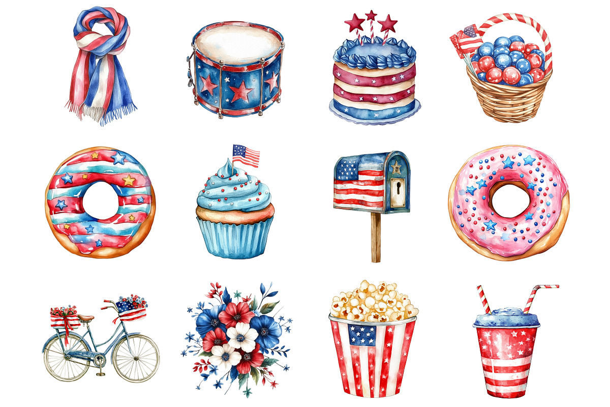 Watercolor 4th of July Clipart, a Seasonal Illustration by Design Market (Photo 2 of 5)