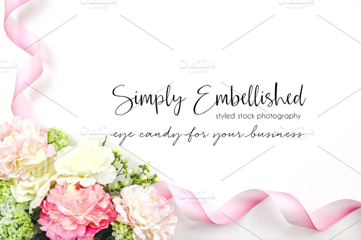 Styled Stock Photo - Floral w/Ribbon, a Product Mockup by Simply Embellished