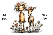 Whimsical Floral Girl & Deer Clipart, an Animal Illustration by GiraffeCreative (Thumbnail 11 of 20)