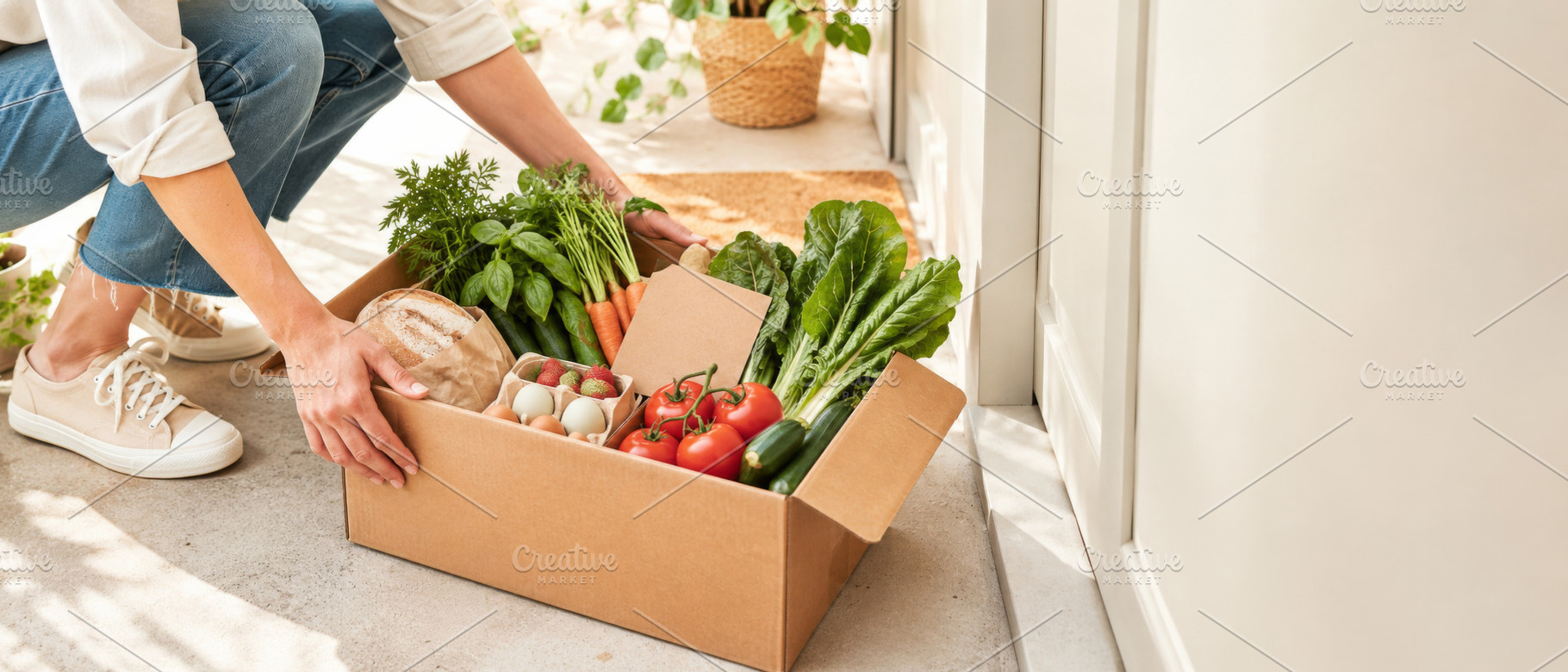 Person holding box of fresh vegetabl, a Photo by Dvoevnore photos