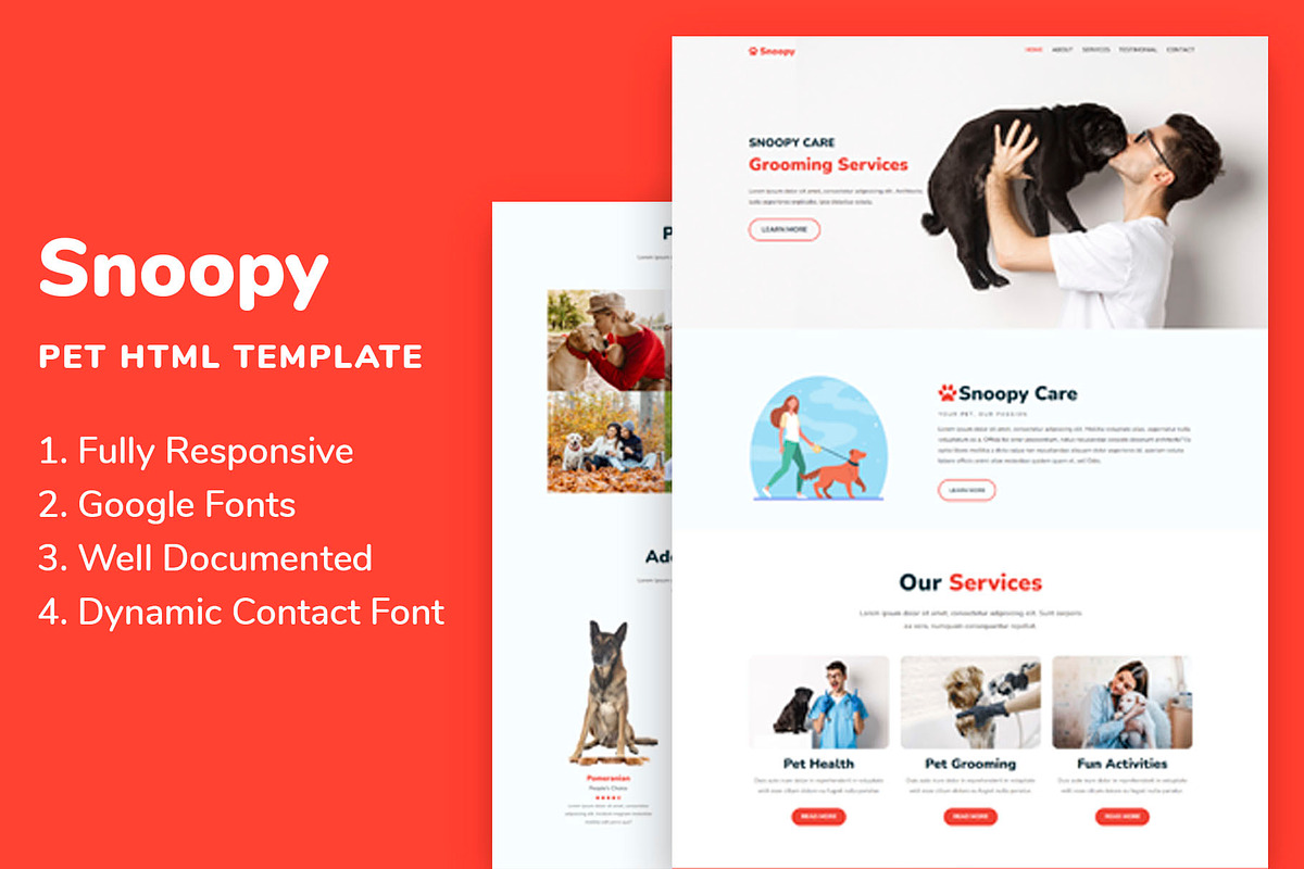 Snoopy - Pet HTML Template, a Bootstrap Template by nandinigraphics