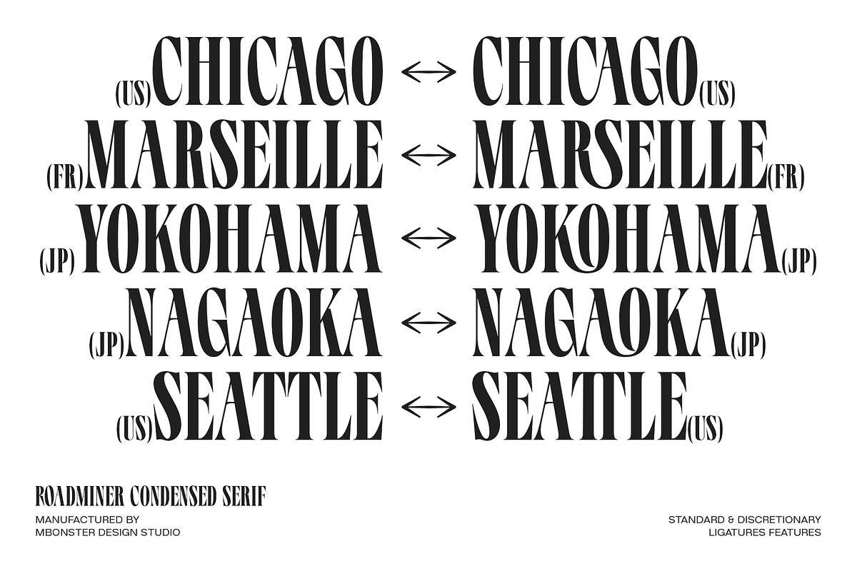 Roadminer - Condensed Serif Typeface, a Serif Font by Mbonster Design Studio (Photo 4 of 17)