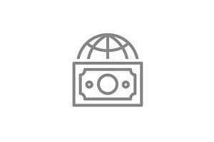 Money bill with globe line icon, an Object Illustration by GraphiShop