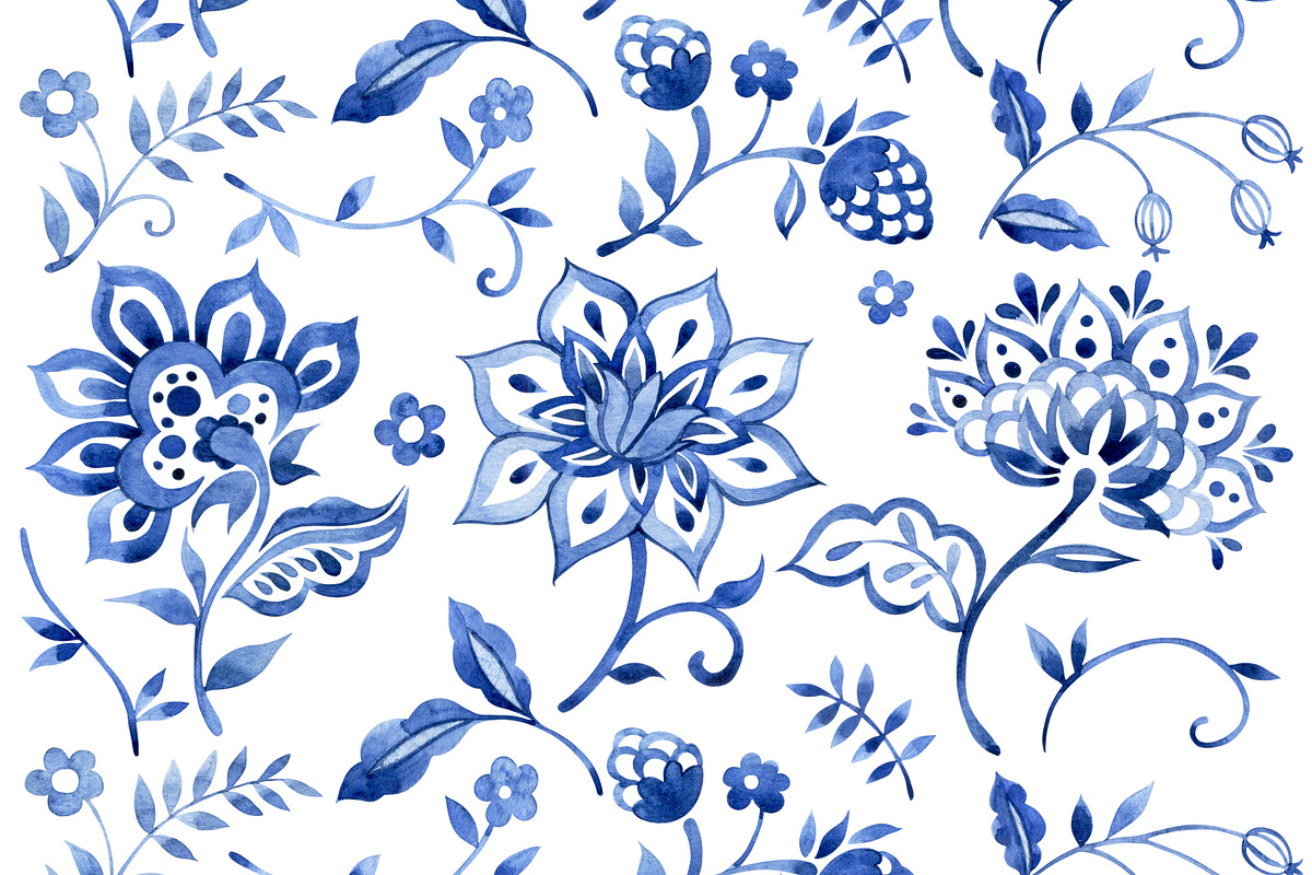 Oriental blue patterns collection, a Decorative Illustration by made by Tanya (Photo 2 of 5)