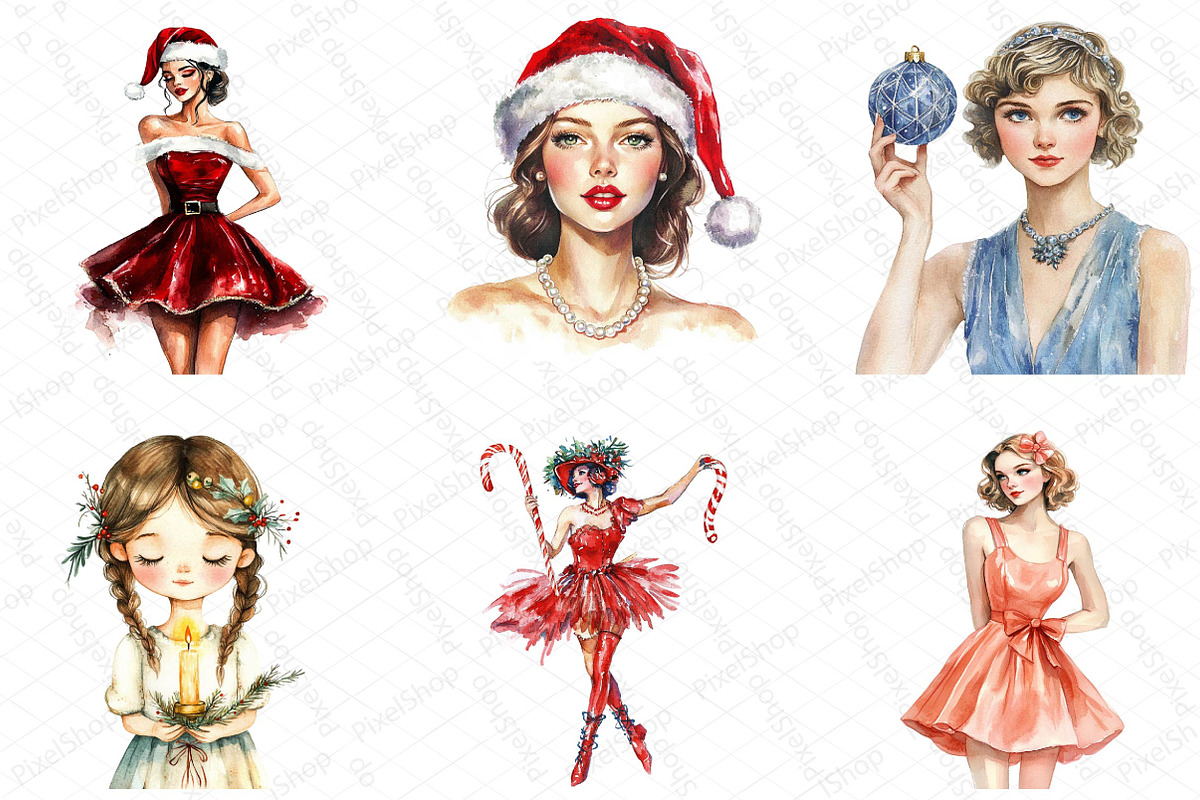 1920 Coquette Christmas Girls Clipar, an Illustration by DreamPrint404 (Photo 6 of 7)