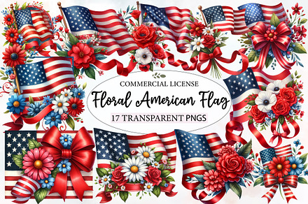 Floral American Flag Clipart, an Illustration by Designworld