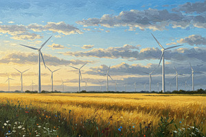 Impressionist painting of wind turbi, an Illustration by professorinc
