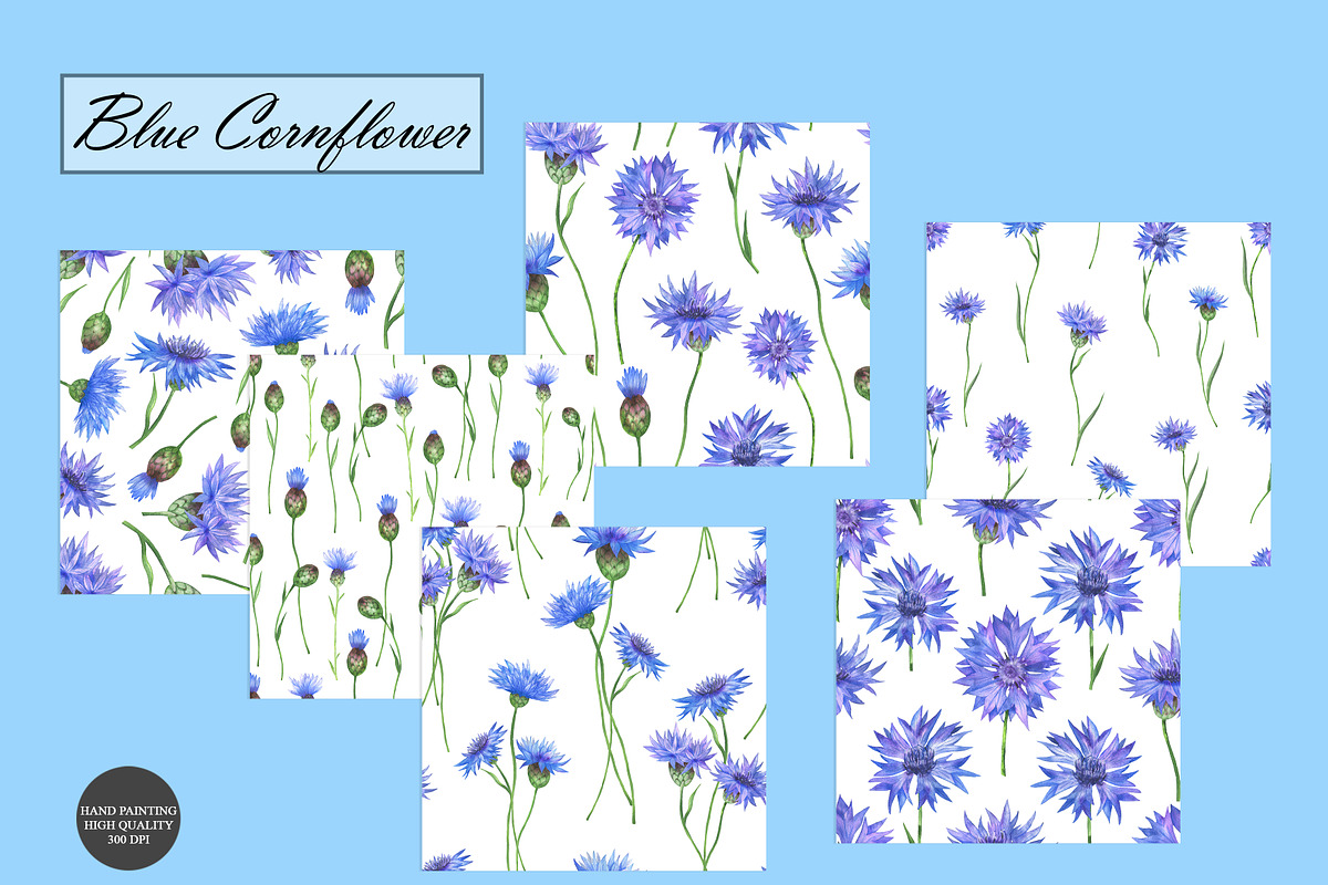 Watercolor Cornflower Patterns, an Illustration by OlDm_Shop (Photo 8 of 10)