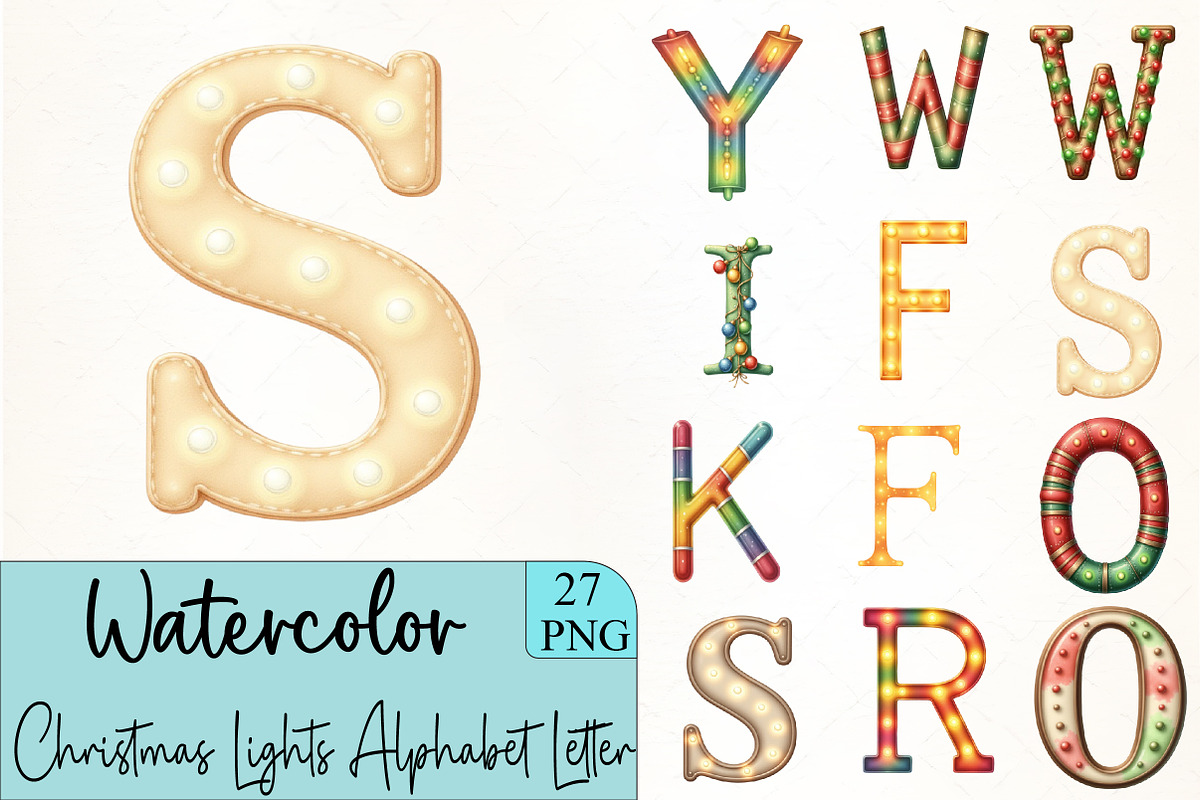 Christmas Lights Alphabet Letter Cli, an Illustration by CrexoraLab (Photo 1 of 5)