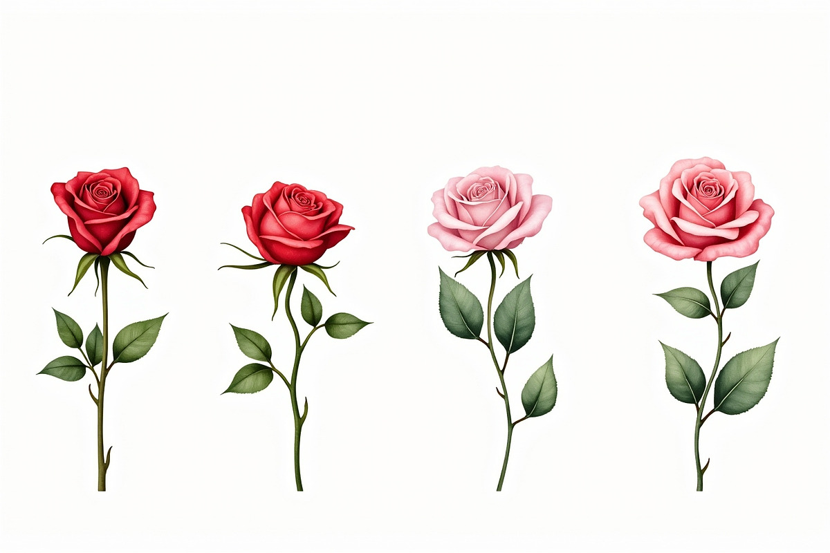 Romantic Watercolor Rose Clipart Set, an Illustration by hafijul (Photo 8 of 12)