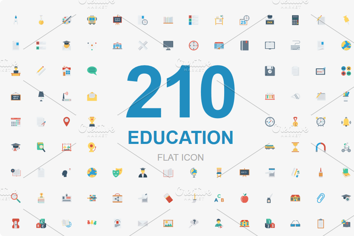210 Education Flat icons, an Outline Icon by Dinosoftlabs (Photo 1 of 2)