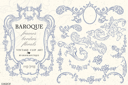 Baroque clip art elements vector