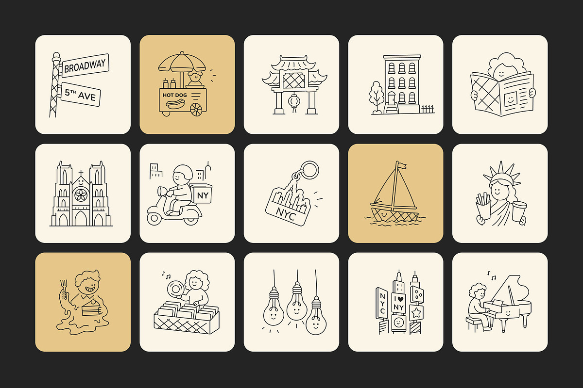 40 Animated New York Doodles, an Outline Icon by Prosymbols (Photo 3 of 4)