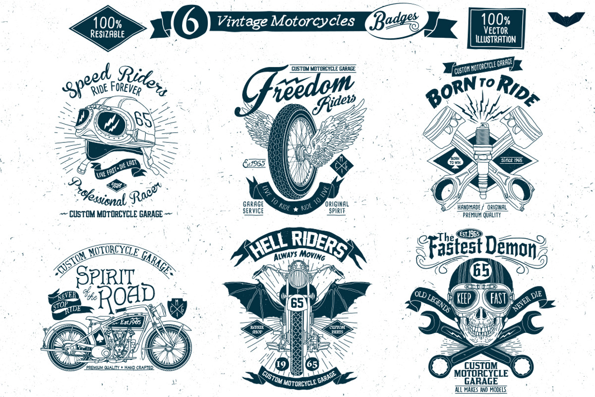 6 Vintage Motorcycles Badges, a Branding & Logo Template by PaperBat (Photo 2 of 5)