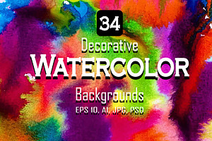 34 Watercolor vector set background.