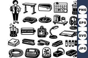 Office Essentials Black Clipart Set, an Illustration by designvectx