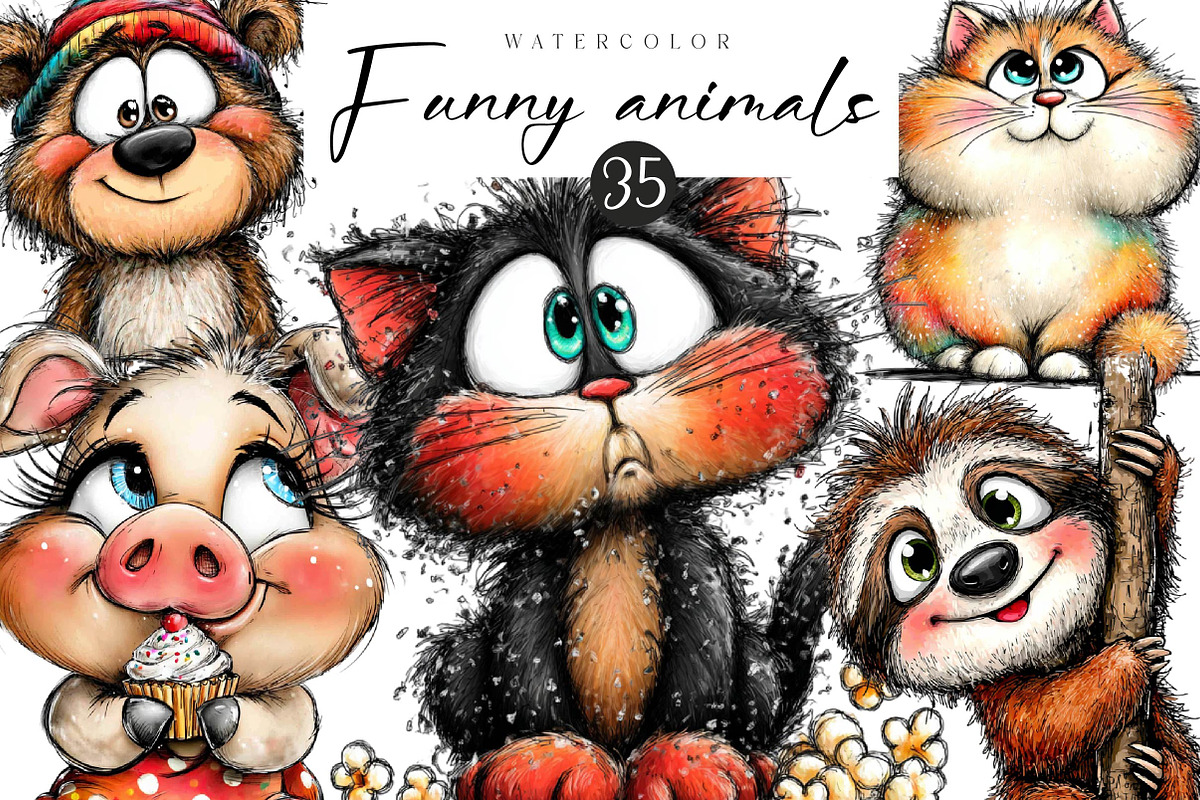 Quirky Funny Animals Clipart, an Illustration by CreationArt (Photo 1 of 5)