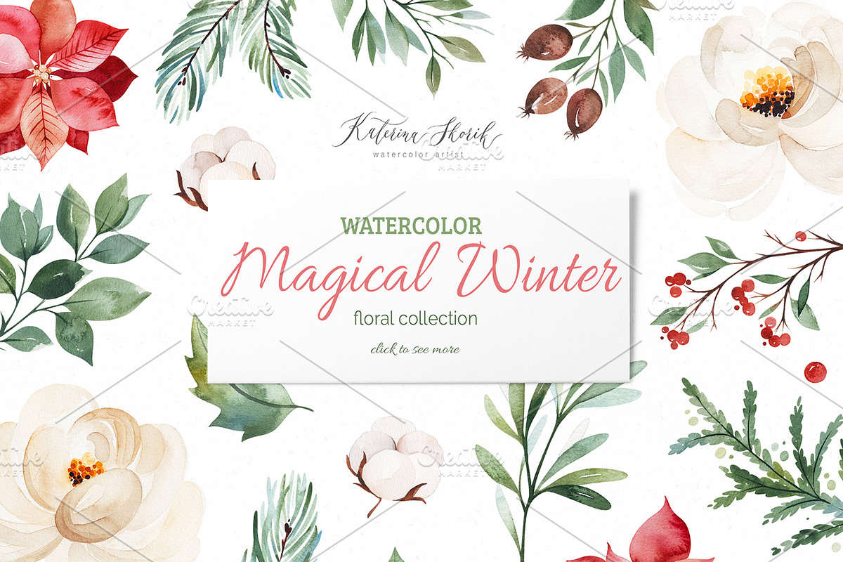 Magical Winter.Watercolor collection, an Animal Illustration by Kate_Rina (Photo 2 of 7)