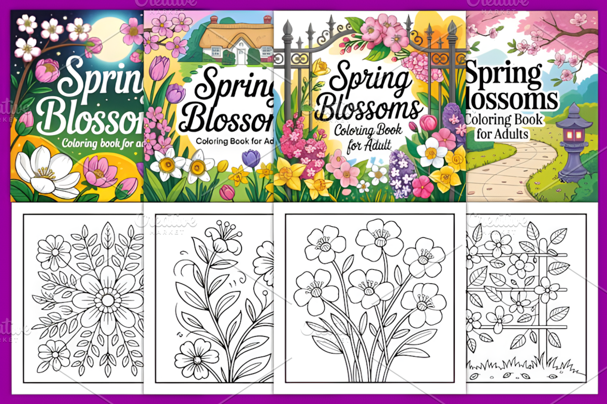 Spring Blossoms Coloring Pages, a Decorative Illustration by Design Station