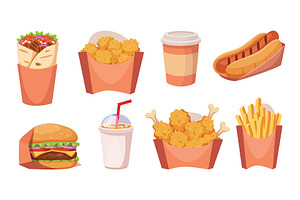 Fast food. Different trash products, a Food Illustration by Onyx