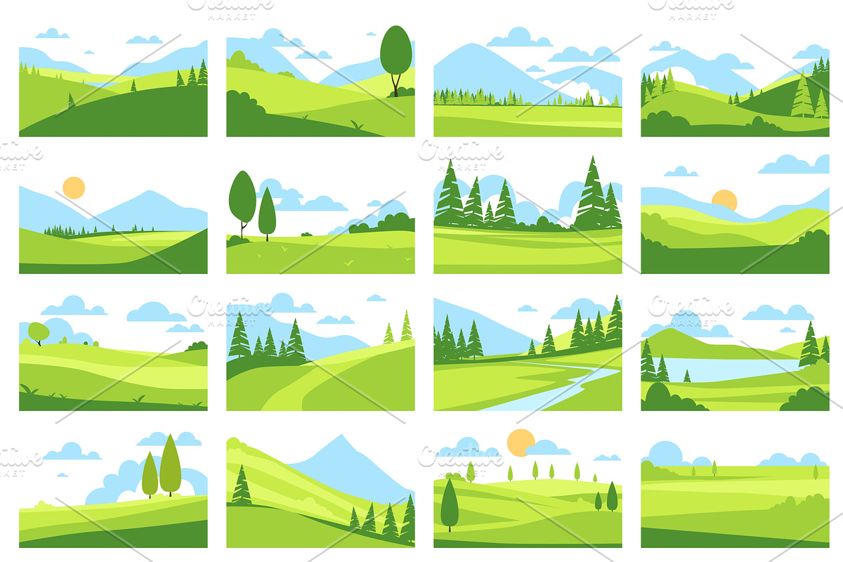 Abstract green fields. Simple summer, an Illustration by YummyBuum
