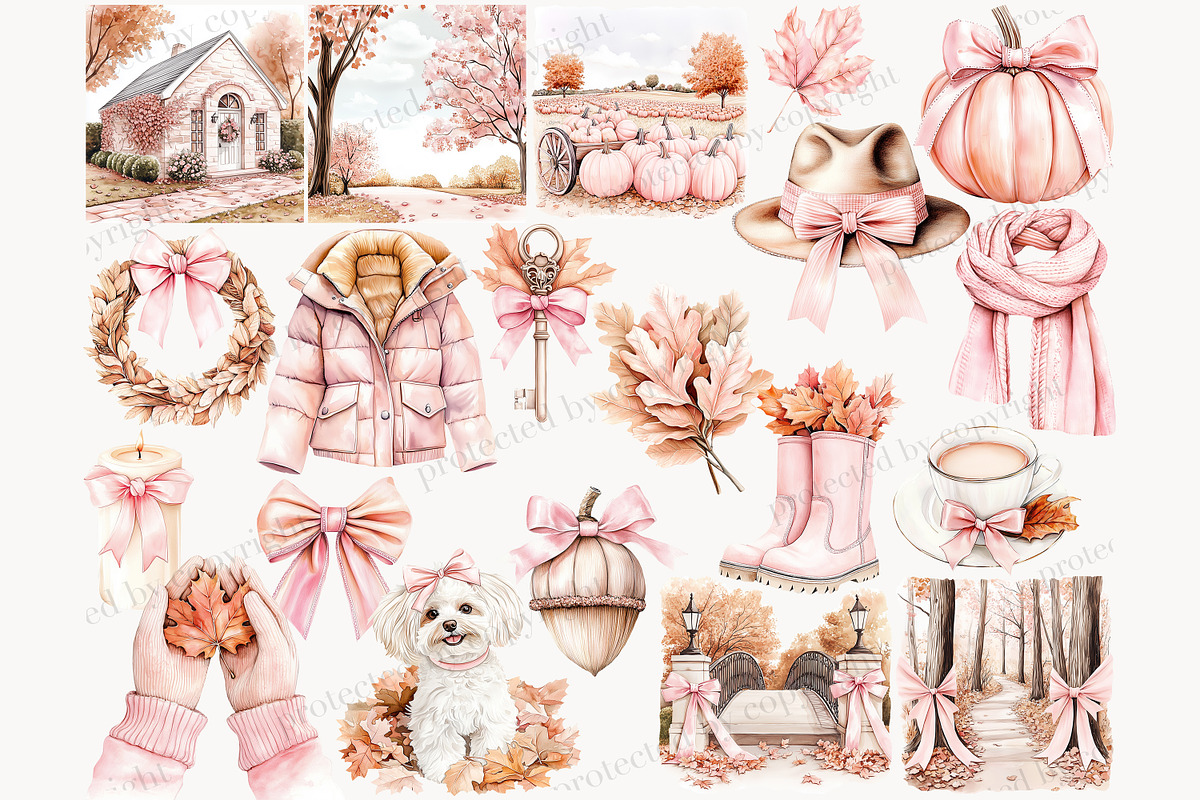 Pink Autumn Clipart, a Seasonal Illustration by GlamArtZhanna (Photo 3 of 8)