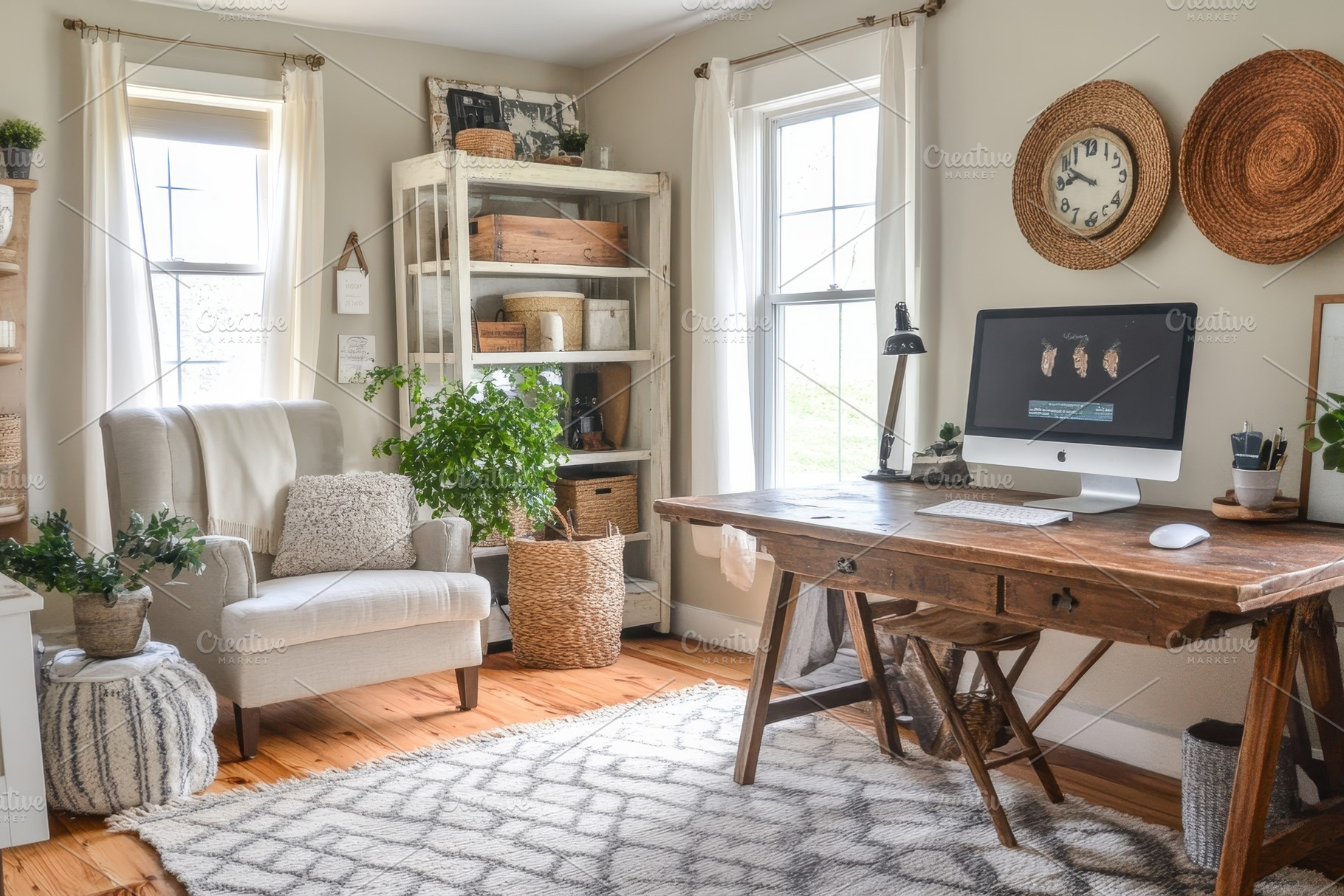 Cozy farmhouse style home office fea, a Photo by Pavel_design