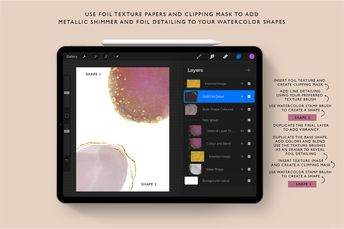 Metallic Watercolor Kit | Procreate, a Brush Add-On by theinkaffair (Photo 4 of 13)