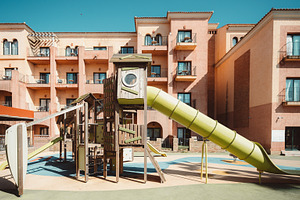 A playground with slide and tower, an Architecture Photo by SkyNext